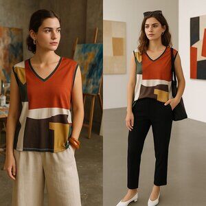 Adolfo Dominguez Woman Abstract Tank Top Size Small Artwear Minimalist Bold